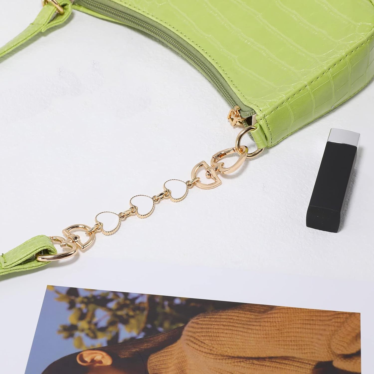 2Pcs Bag Extender Chain Purse Strap Extender Heart Shape Chain Straps Replacement Bag Extender Chain Handle Bag Accessories Replacement Womens Accessory Bag Chain Straps Heart Shape