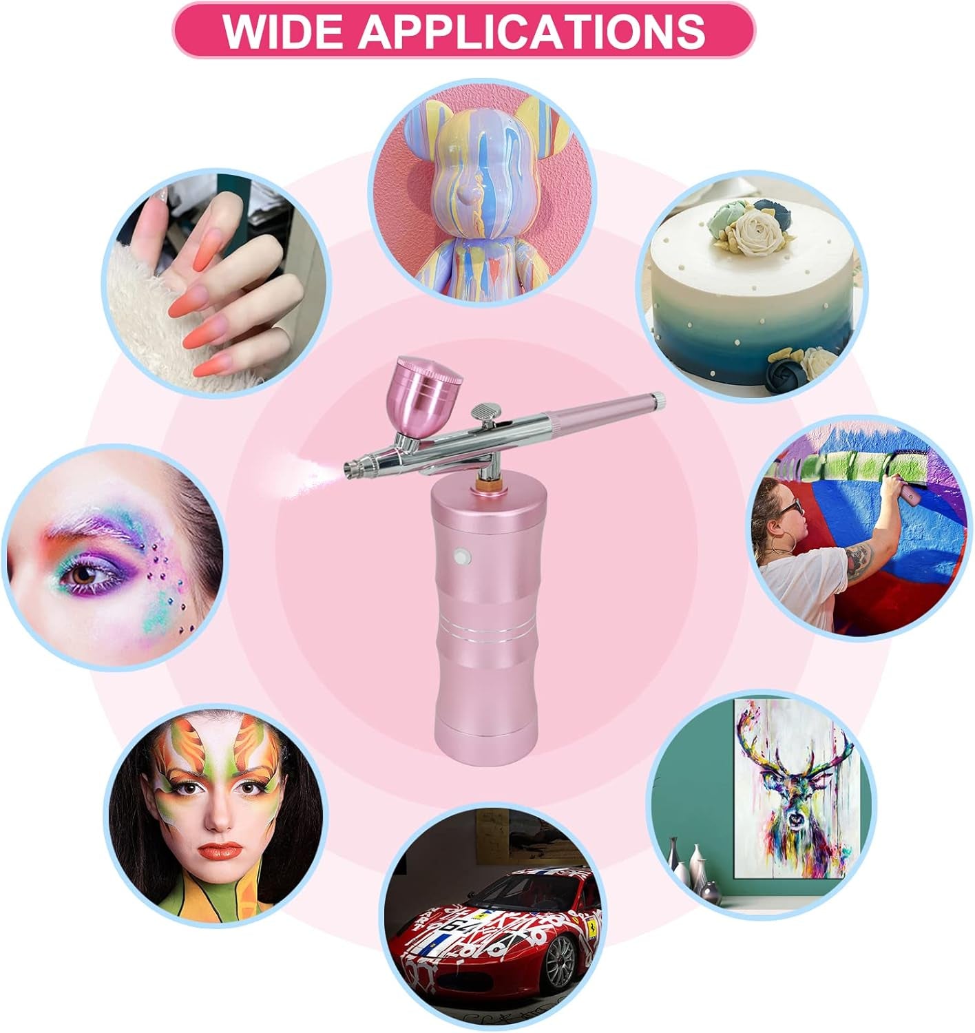 Airbrush Kit with Air Compressor, Upgraded 7.4V 34PSI Air Brush Gun Rechargeable Portable Cordless Air Brush Painting with 0.4Mm Nozzle for Painting, Nail Art, Tattoo (Pink)