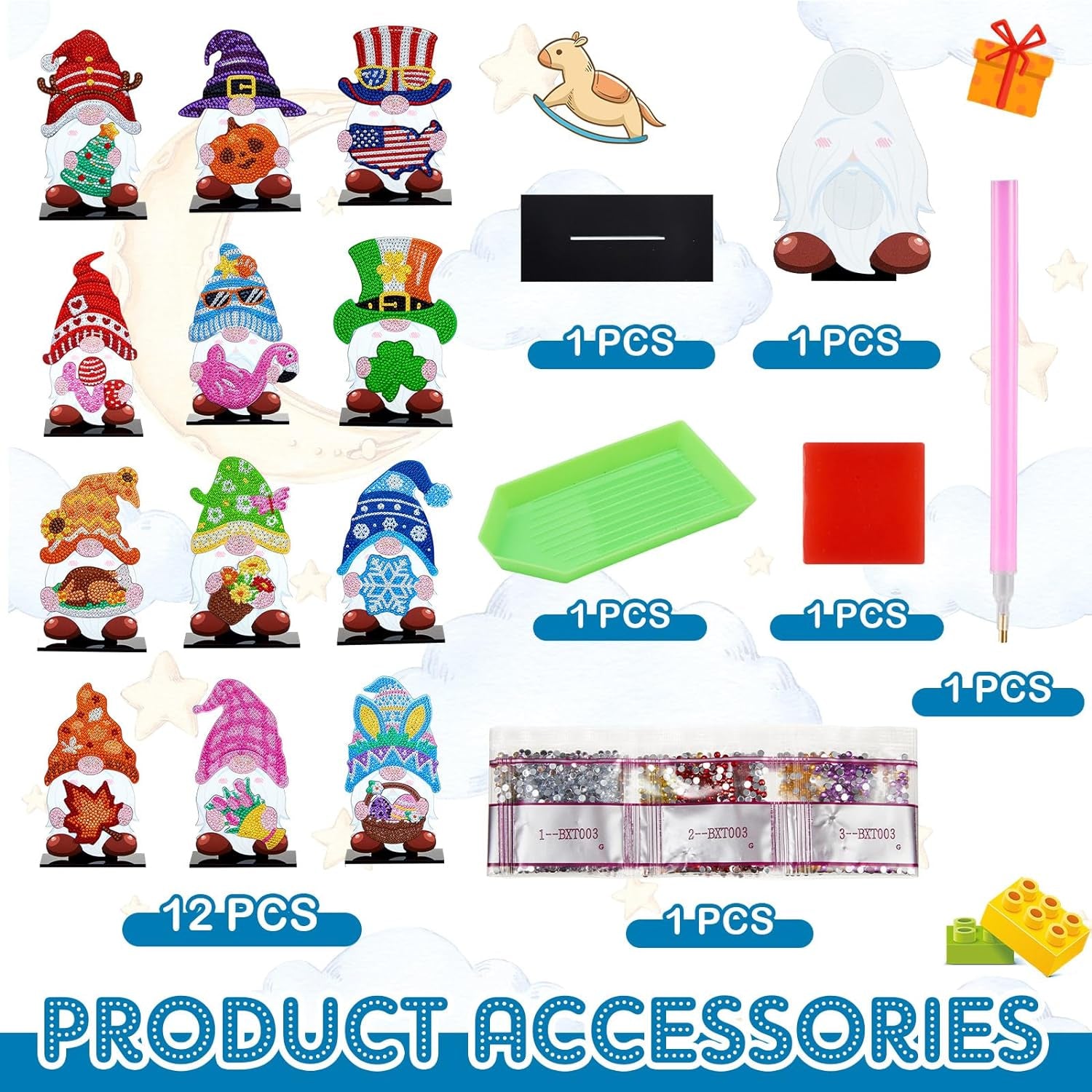 24 Pcs Magnetic Diamond Painting Interchangeable Gnome Stand Decor DIY Holiday Seasonal Tiered Tray Decoration with Magnet Pieces Detachable Fall Desk Decorations for Office Home