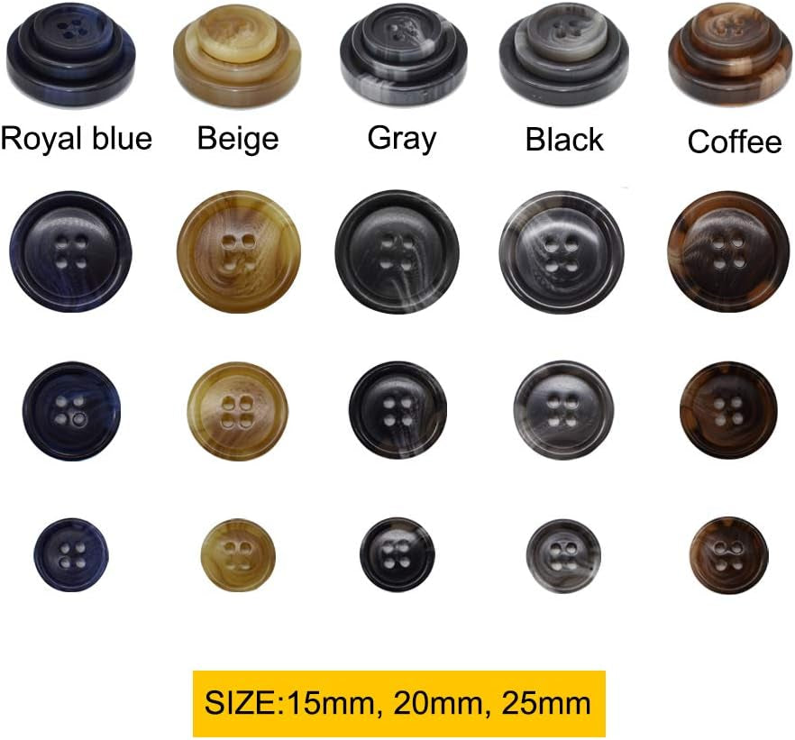 90Pcs Faux Buffalo Horn Suit Coats Buttons 5 Color 3 Size (15MM, 20MM, 25MM) for Jacket Sleeves and Pants Sport Coat Uniform by  (5 Color)