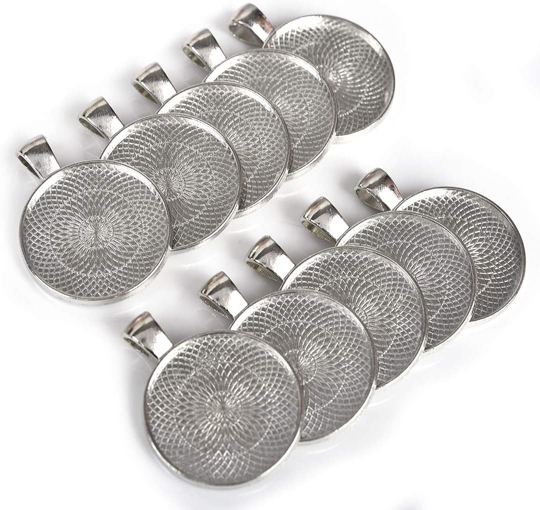 40 Pcs Silver Pendant Trays with 40 Pcs Transparent Glass Cabochons, round Pendant Bezels 1 Inch/25Mm for Photo Pendant Resin Craft Jewelry Making, Total 80 Pcs