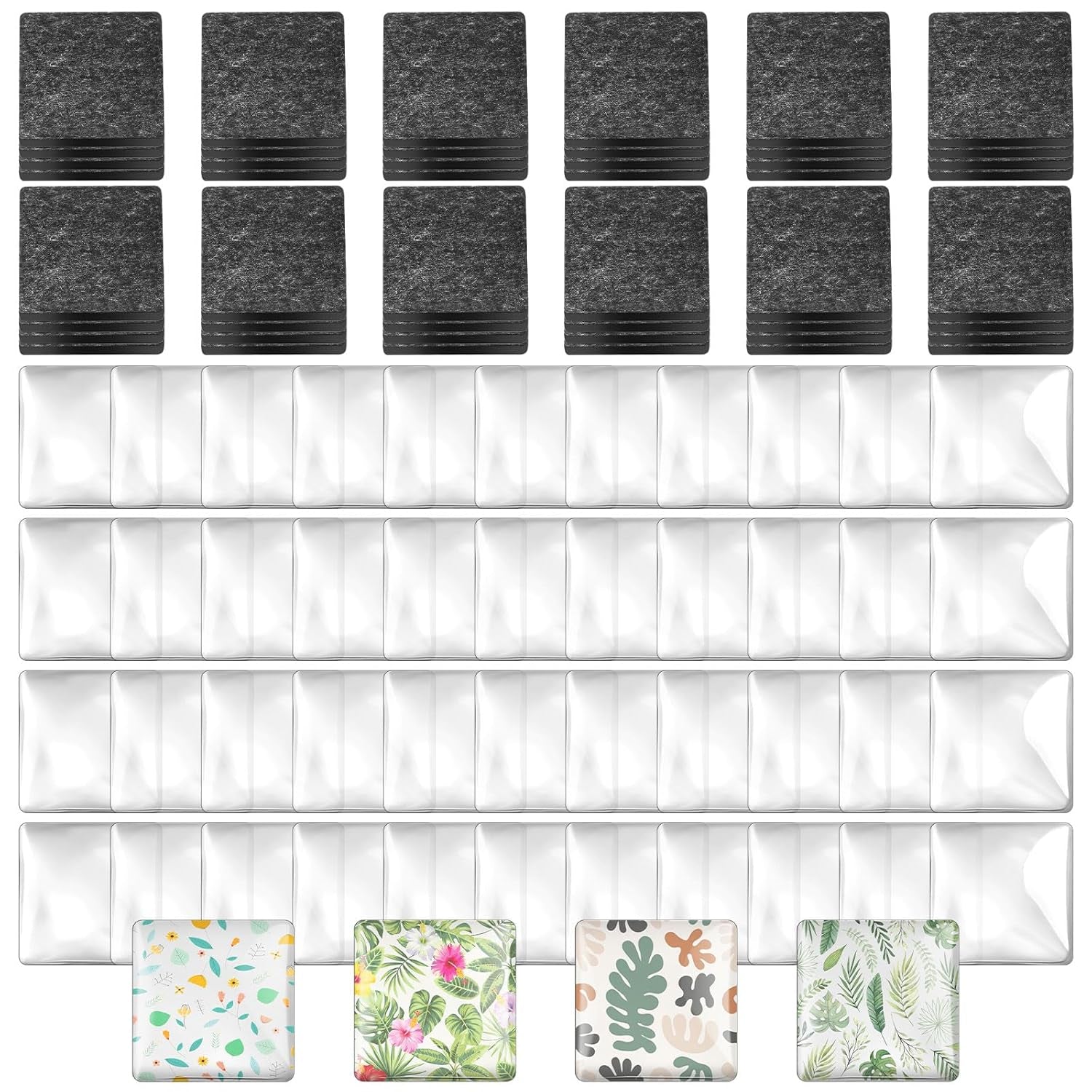 96Pcs Craft Magnets Glass Magnet with Adhesive Backing and Transparent Clear Glass Cabochons DIY Magnets for Fridge Refrigerator Magnets(Square,1.2 Inch)