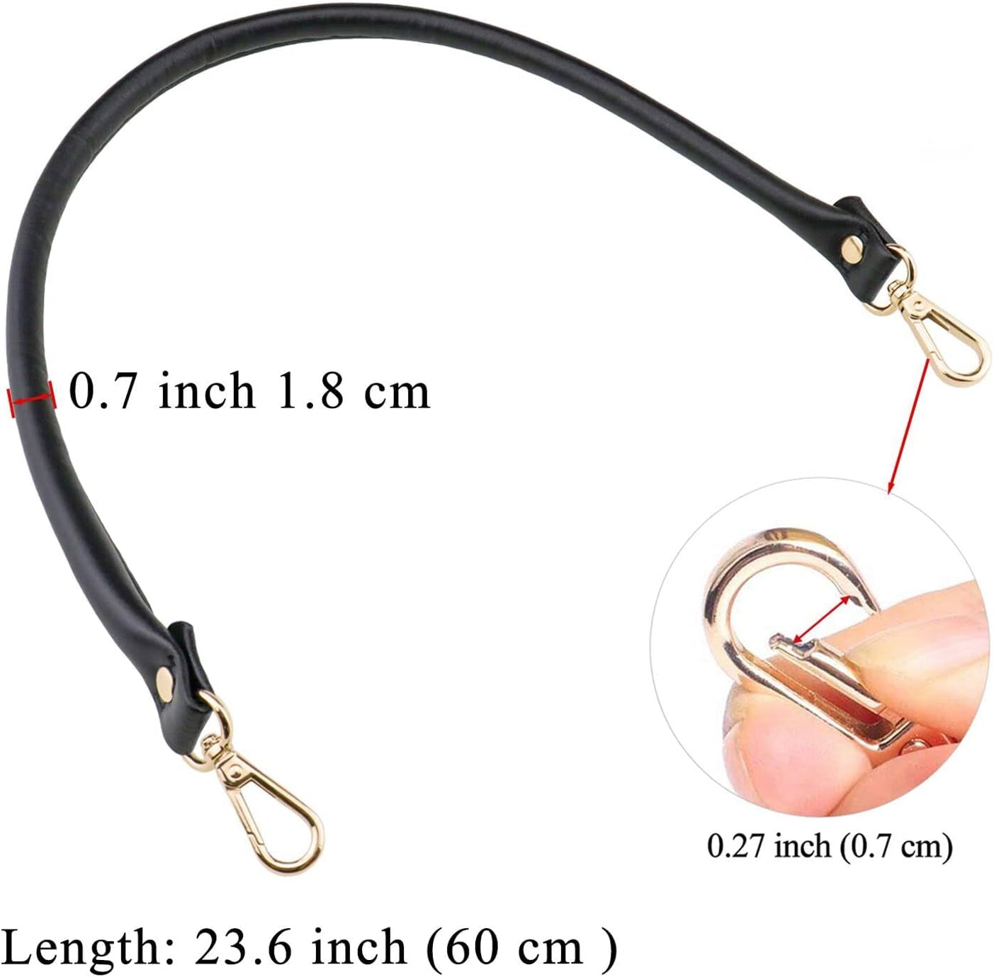 Purse Leather Handles Replacement 2 Pcs for Handbag, 23.6 Inch, Black Gold
