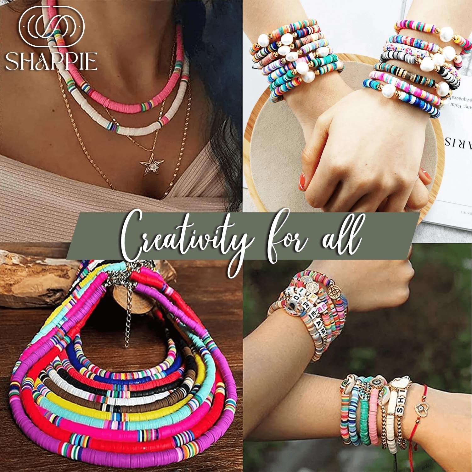 SHAPPIE Bracelet Making Kit with 18,500 Pcs &amp; 120 Colorful Clay Beads – Heishi Beads for Necklace, DIY Bracelets &amp; Earrings