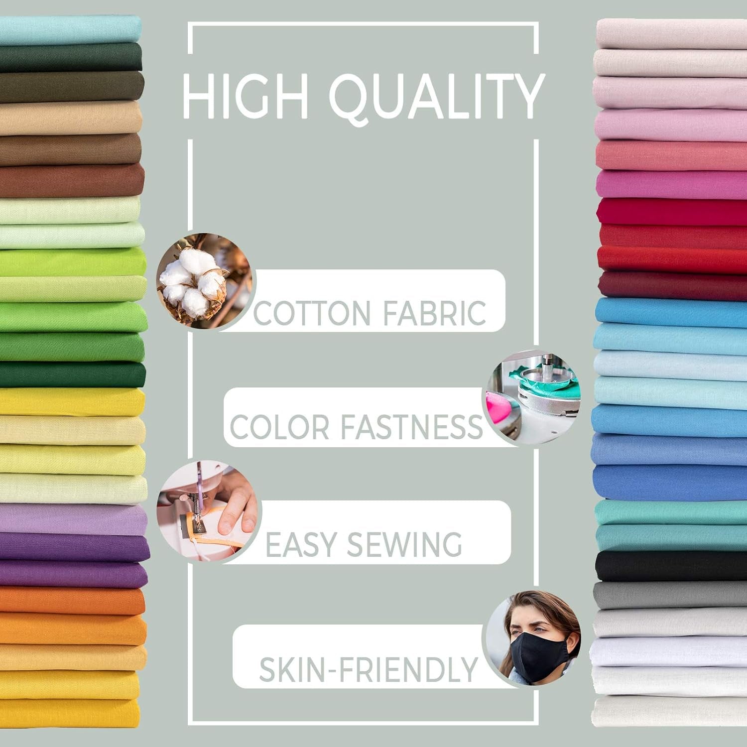 50Pcs 9.84" X 9.84" (25Cm X 25Cm) Cotton Fabric Bundle Precut Squares Fat Quarter for Patchwork Sewing DIY Craft Quilting Fabric (Bright Solid Colors)
