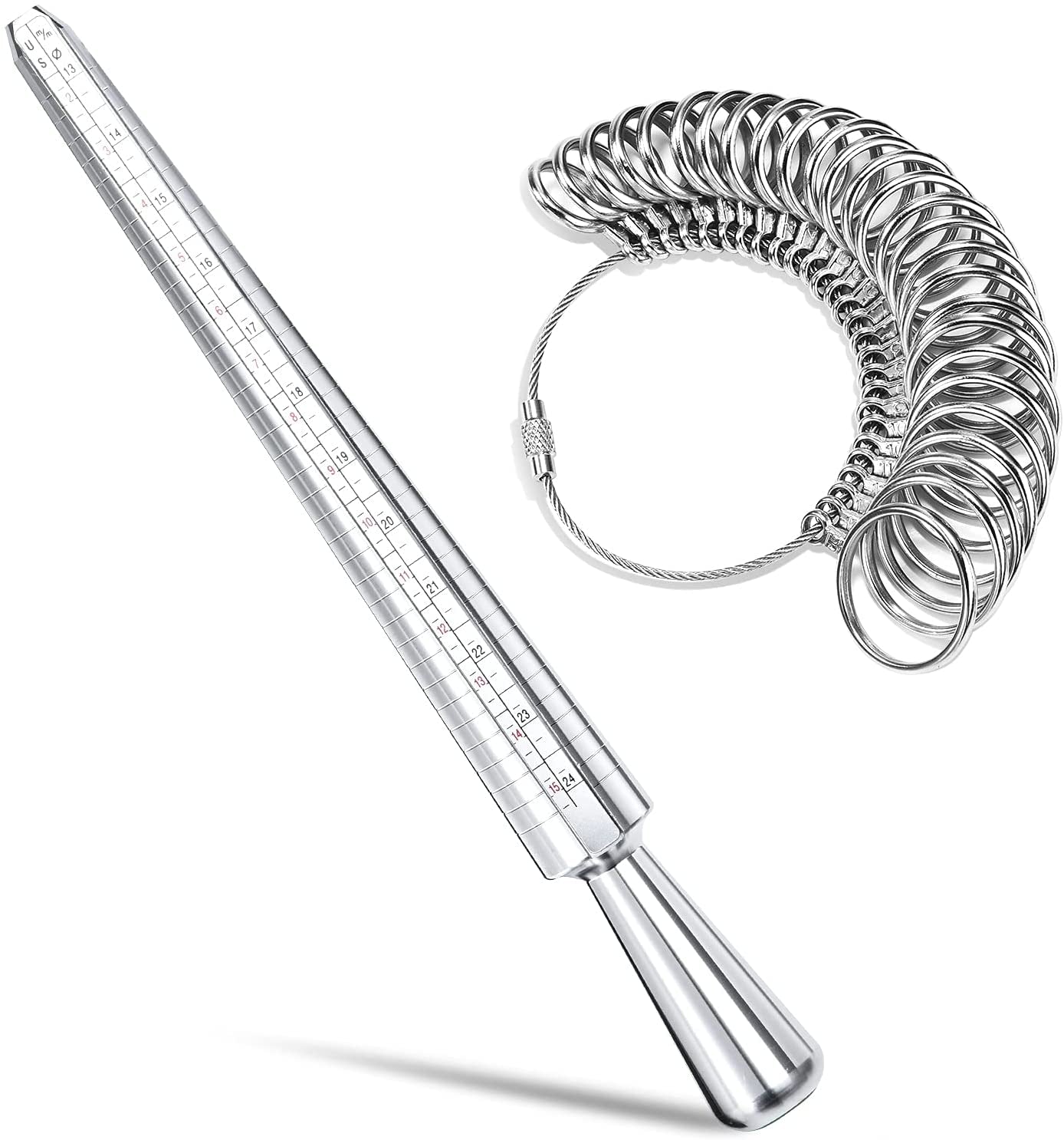 Ring Sizer Measuring Tool,  Aluminum Ring Mandrel Dual Measurement Size Metal Rings Sizers Tools Kit Adjuster for Women Men Rings