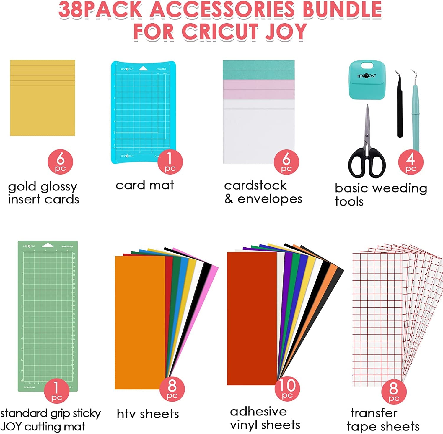 Accessories Bundle for Cricut Joy and Supplies Include Weeding Tools, Heat Transfer, Adhensive Vinyl Sheets for Starter Kit-38Pcs