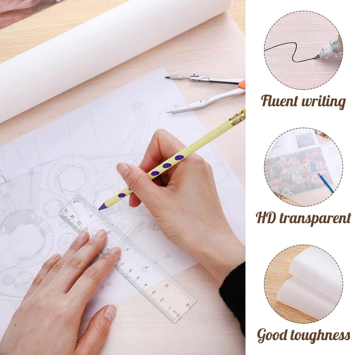 Tracing Paper Roll 12In X 25Yd, White Trace Paper Pattern Paper Translucent Tracing Paper for Sewing, Drawing, Sketching, Gift Wrapping
