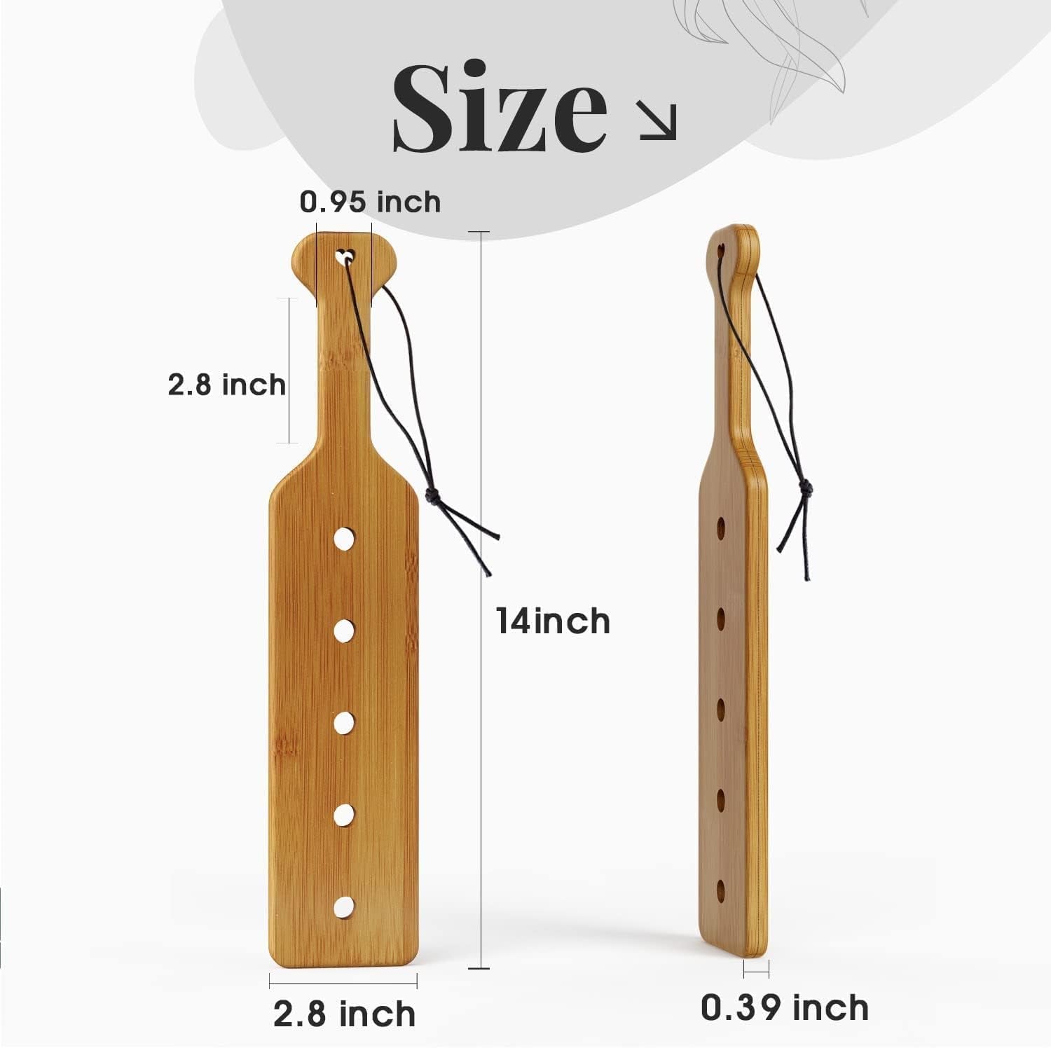 14Inch Bamboo Paddle with Holes, Solid Wood Paddle with Smooth Surface, 1 Pack,1
