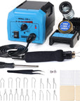 939-II Wood Burning Kit Station Pyrography Pen 250~750℃/482~1382℉ Temperature Adjustable with 20 Wire Nibs, 1 Stable Pen Holder, 2 Stencils, 2 Scrap Wood, 1 S/S Tweezers, and 1 Pliers (Blue)