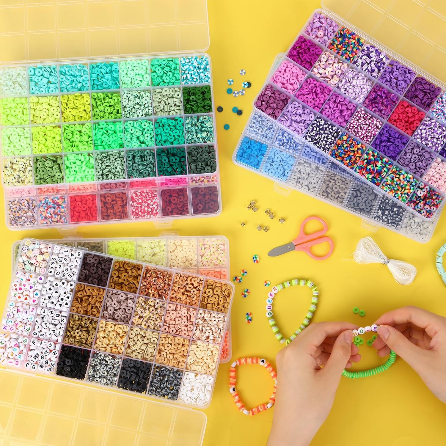 20,000 Pcs Clay Beads Bracelet Making Kit, 160 Colors Polymer Beads Spacer Heishi Beads, Jewelry Kit with Charms Elastic Strings, DIY Crafts Gift