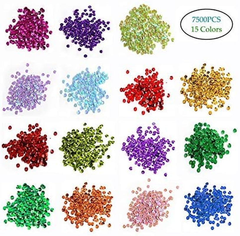 Cup Sequins Bagged Iridescent Spangles Craft Mixed 15 Colors 6Mm 7500Pcs Rainbow Sequin Bulk Assorted for DIY Arts Crafts Making by