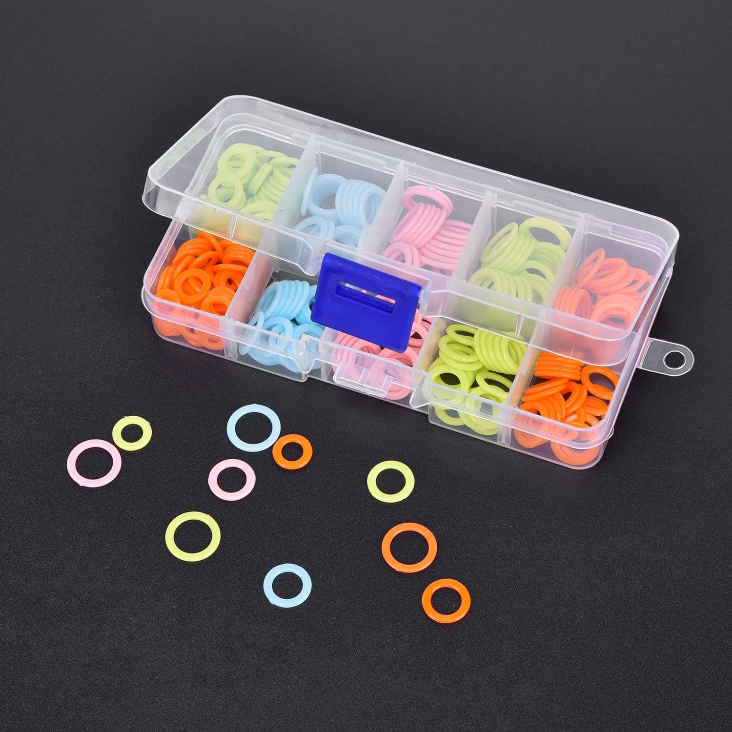 240 Pieces Knitting Stitch Marker, Plastic Smooth Coloured O-Rings with Clear Storage Box, Crochet Ring Assorted Knitting Needle Clip Multiple-Size