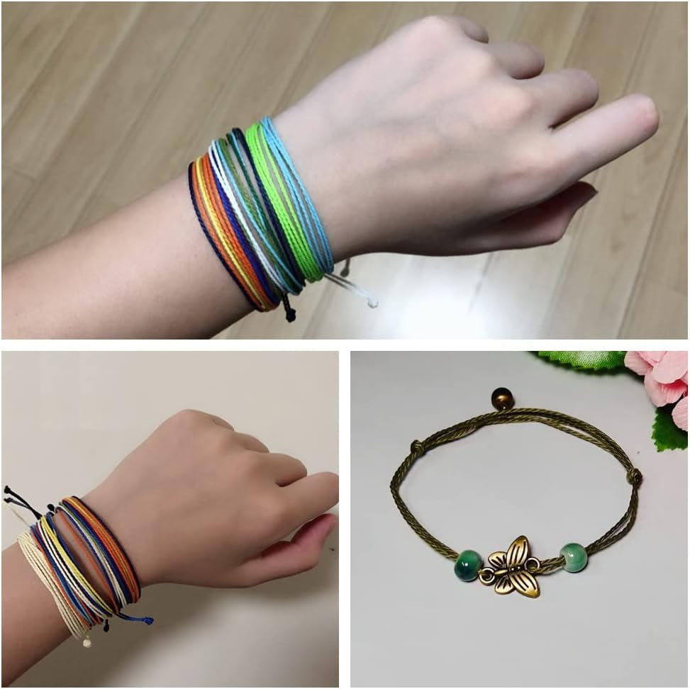 30 Colors Waxed Polyester Twine Cord 1Mm Macrame Bracelet Thread Artisan String for Jewelry Making with 200 Metal Beads, 10M Each Color