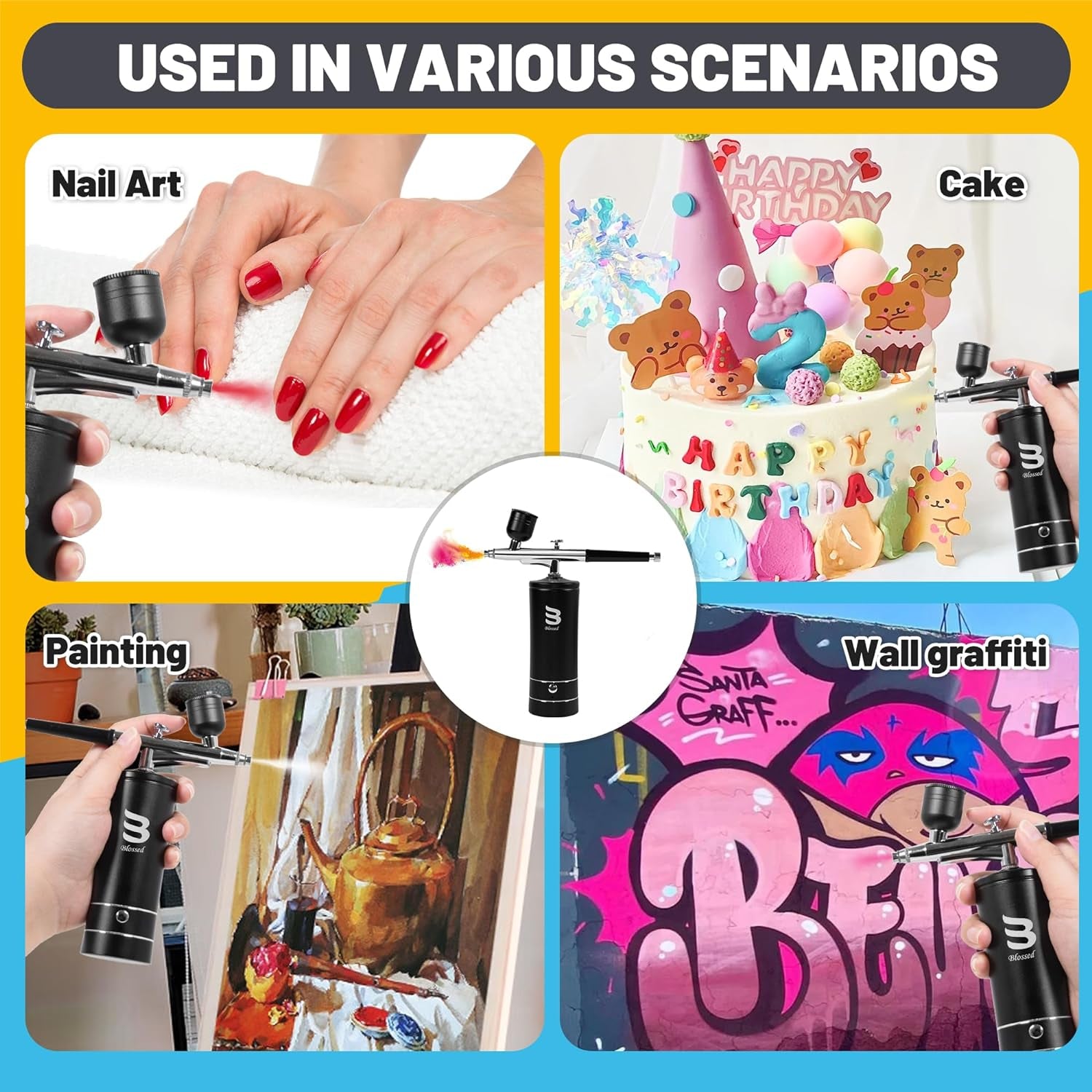 Cordless Airbrush Kit with Air Compressor, 48PSI Rechargeable Handheld Airbrush for Nails, Portable Nail Airbrush Machine for Tattoo, Nail Art, Makeup, Barber, Cake Decoration Etc.