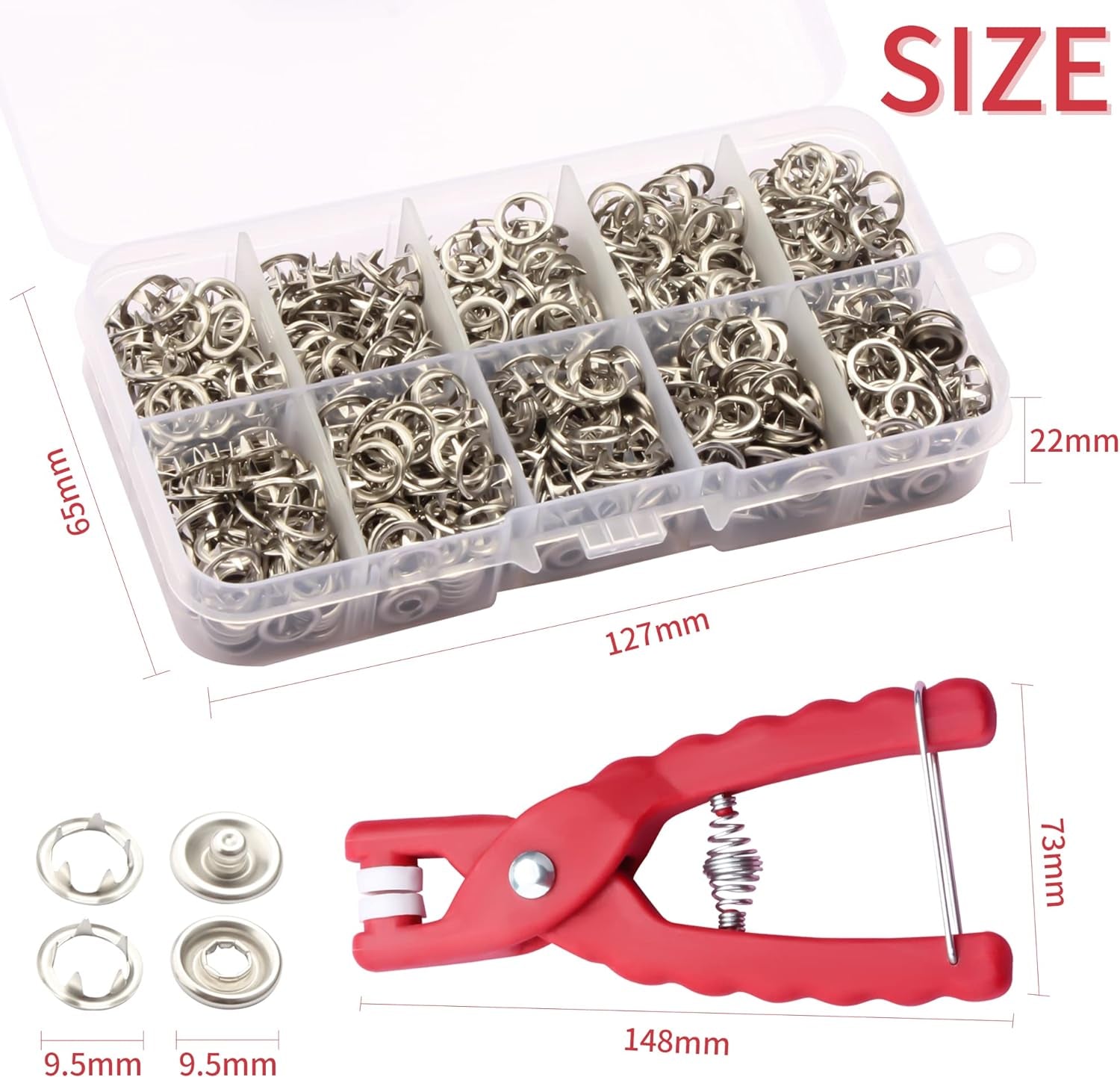 100 Sets of Metal Snaps Buttons,Metal Snap Buttons with Fastener Pliers Tool Kit, Snap Prong for Clothing Leather Sewing.