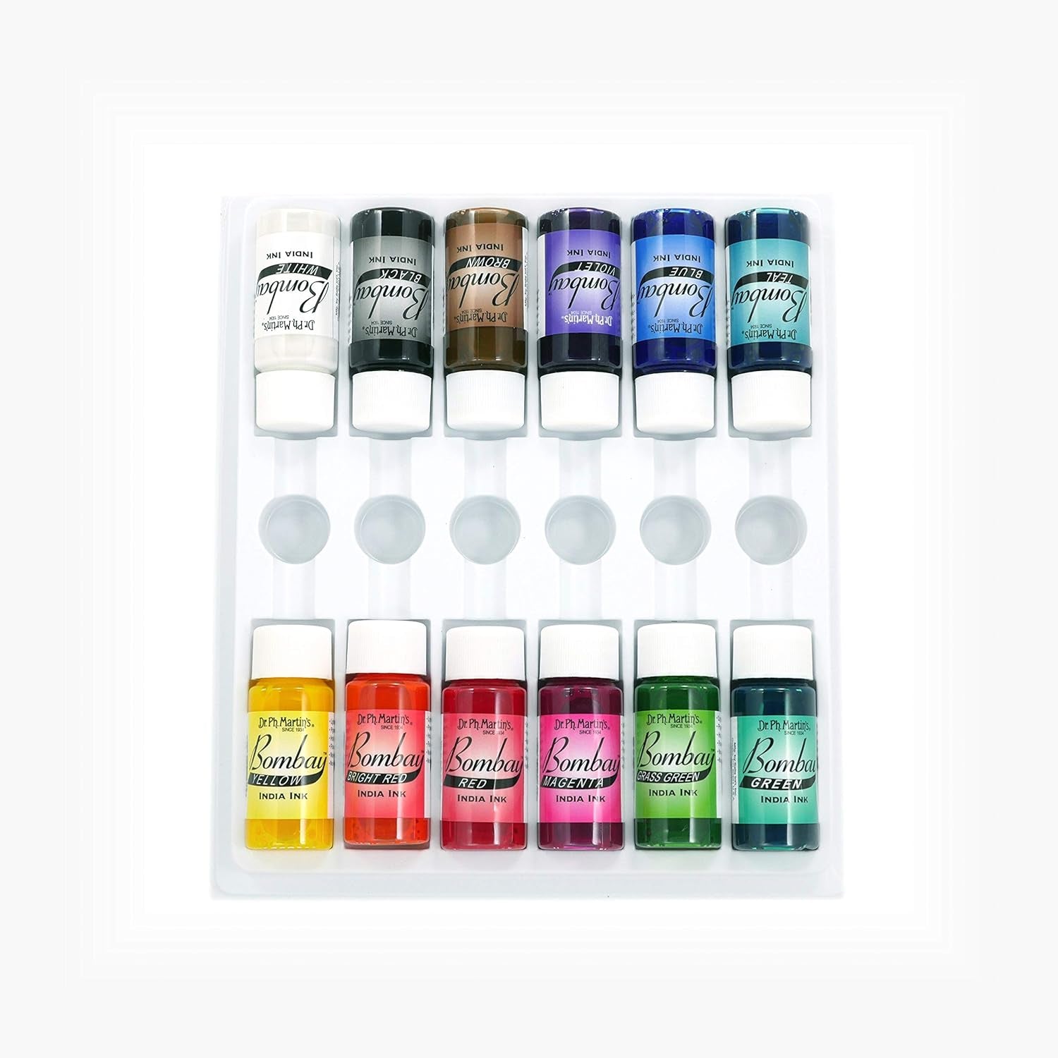 Bombay India Ink (Set 1) Ink Set, 0.5 Oz, Set 1 Colors, 1 Set of 12 Bottles