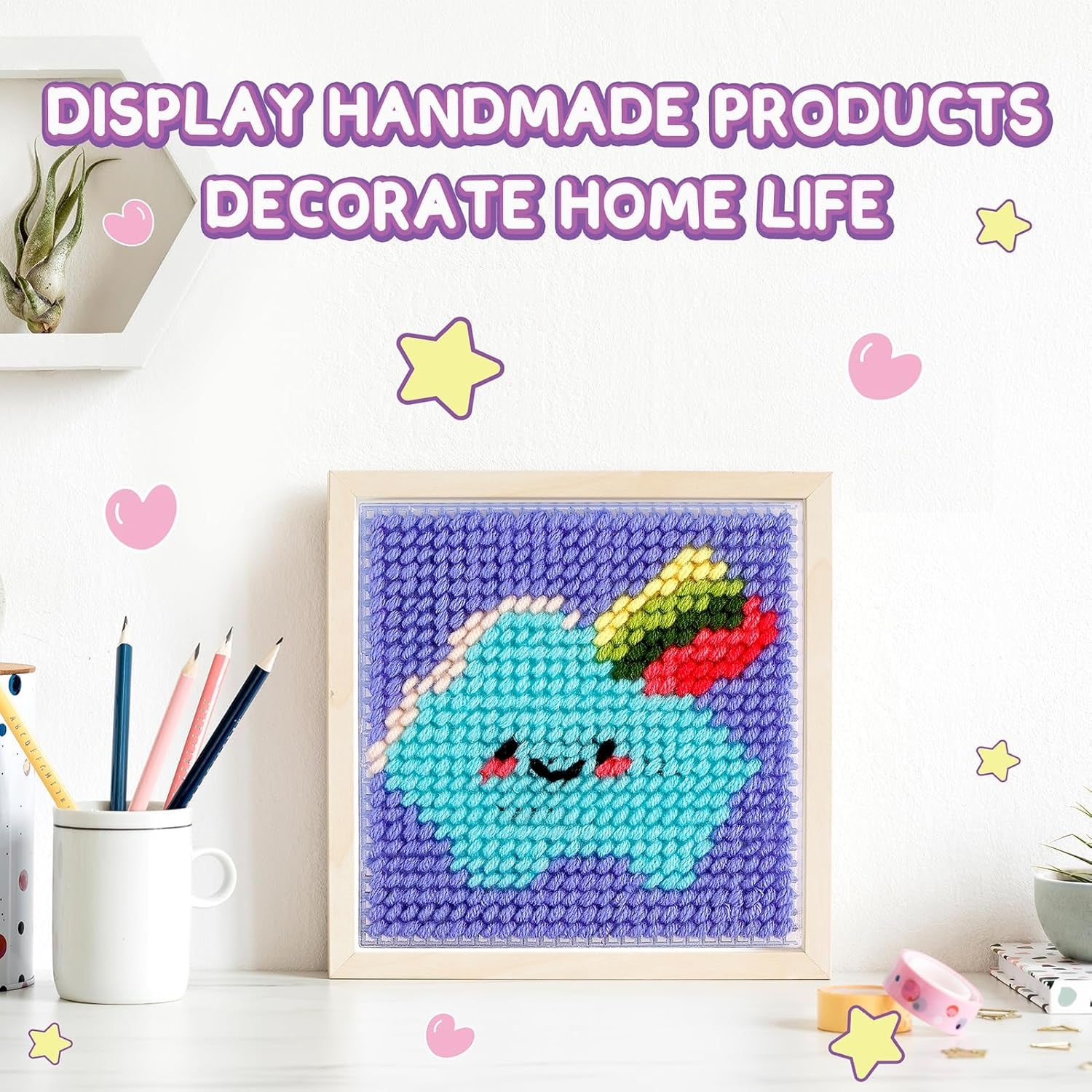 8-In-1 Cross Stitch Kit for Beginners Kids, Includes 8 PCS Plastic Canvas with Pre-Patterns, 13 Colors Threads, Instructions, Embroidery Needles for Beginners Sewing
