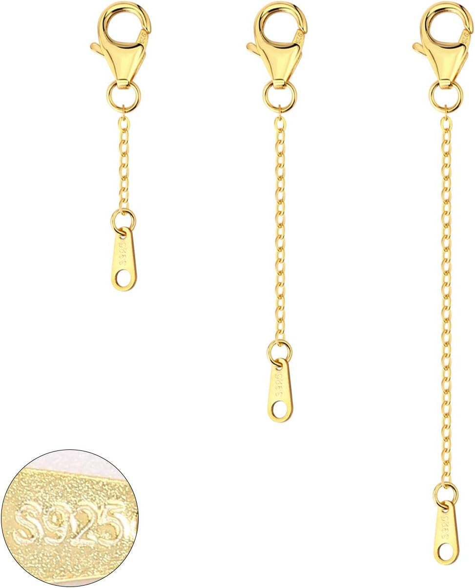 Extenders Chain Necklace 14K Gold Plated Sterling Silver Extension Chains for Jewelry Making(1 2 3 Inch)