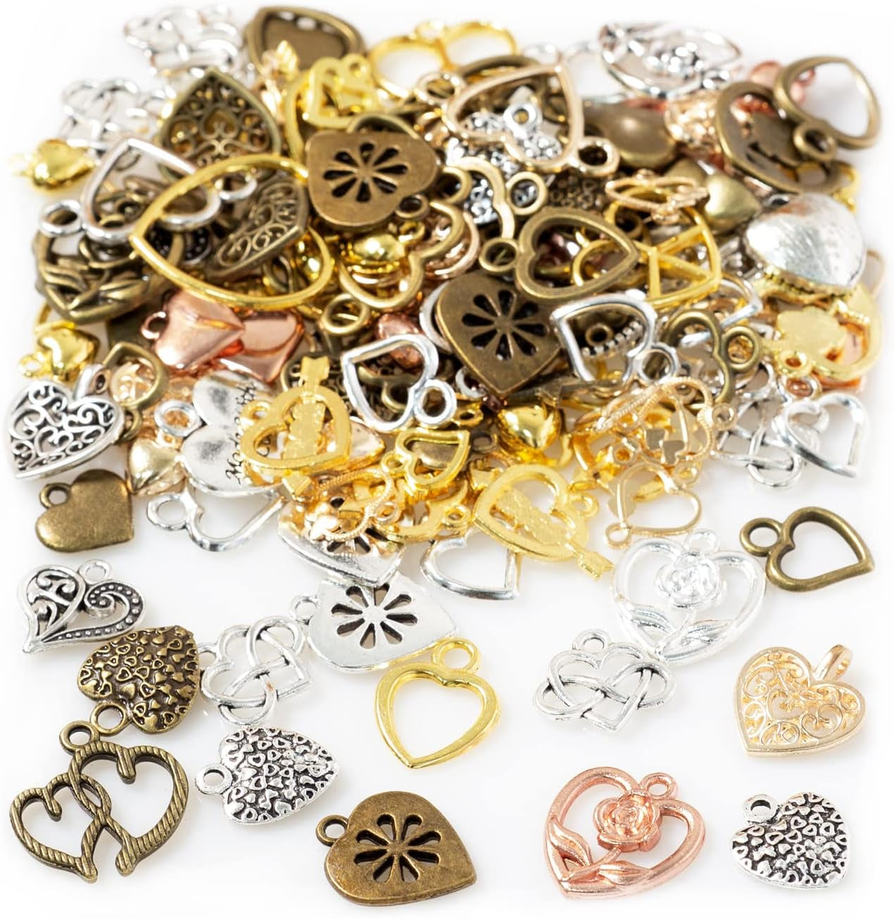 100 Gram Metal Charms for Jewelry Making, Silver &amp; Gold, Bulk Pack for Bracelets, Necklaces, Crafts