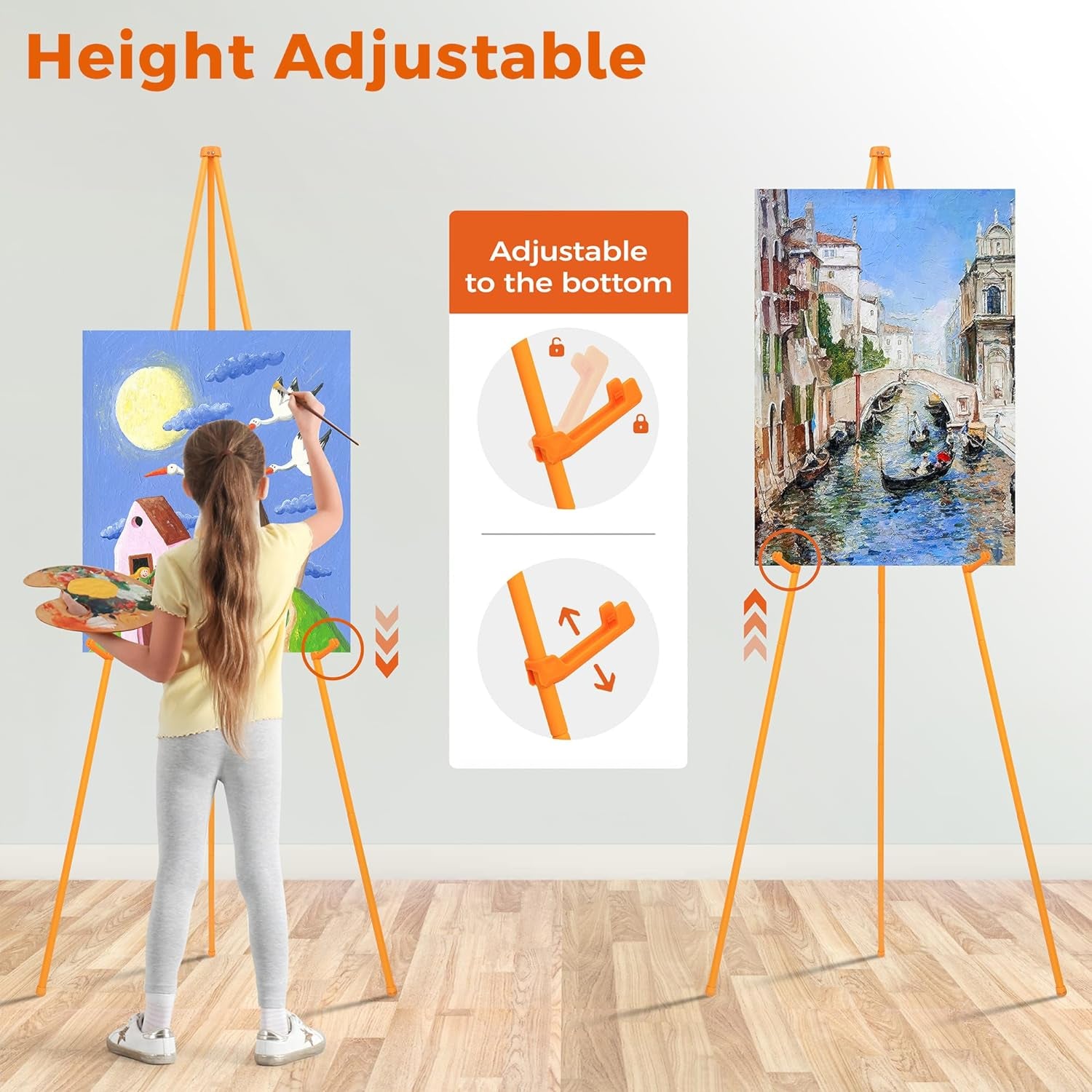 63" Easel Stand for Wedding Signs, Posters, Portable Artist Easel for Painting Canvas, Tripod for Home and Office, Supports 5 Lbs-Yellow 1/Pack