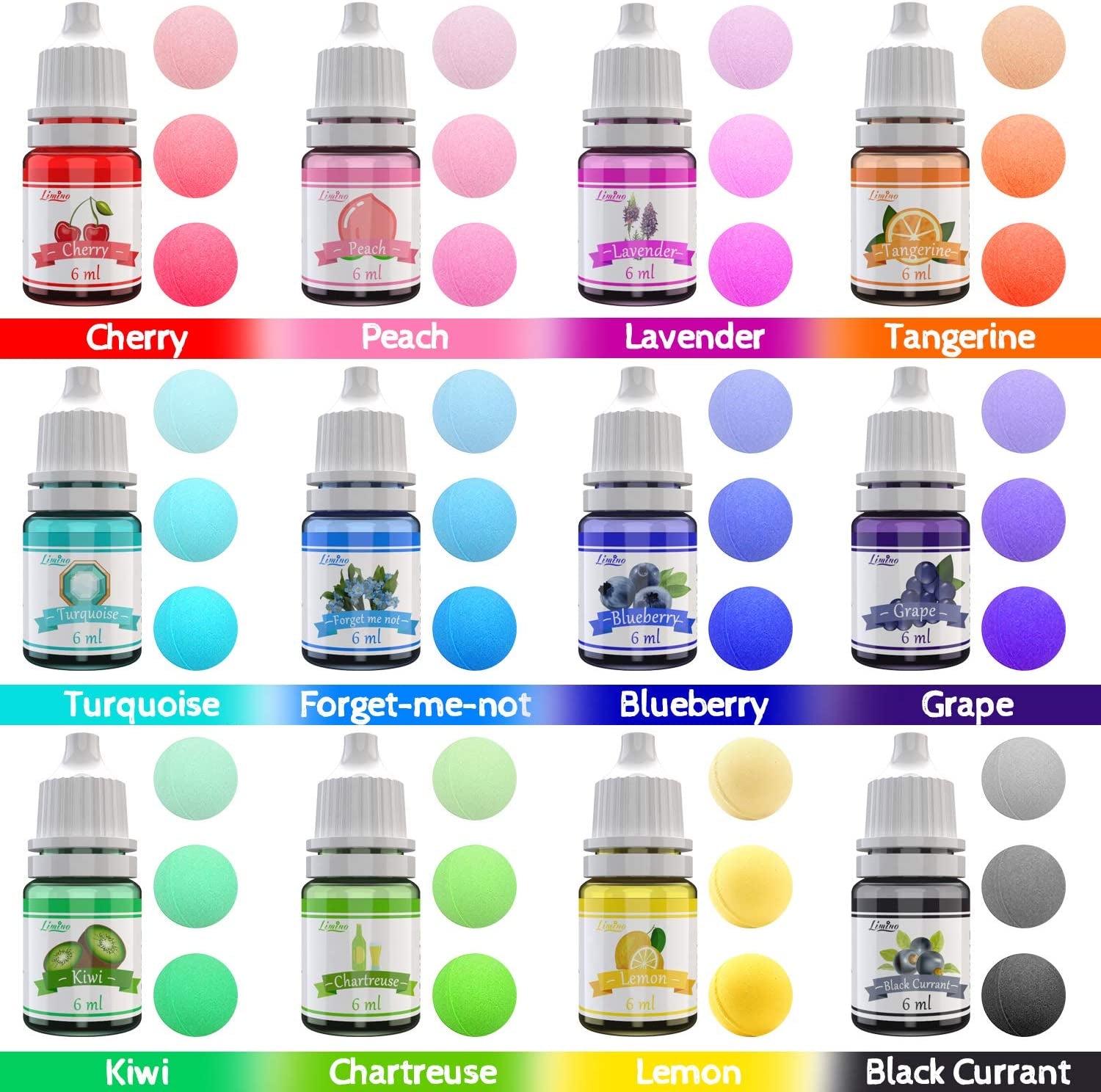 12 Color Bath Bomb Soap Dye - Skin Safe Colorant Food Grade Coloring for Soap Making Supplies, Natural Liquid Colorant for DIY Bath Bomb Supplies Kit, Slime, Crafts - with Instructions