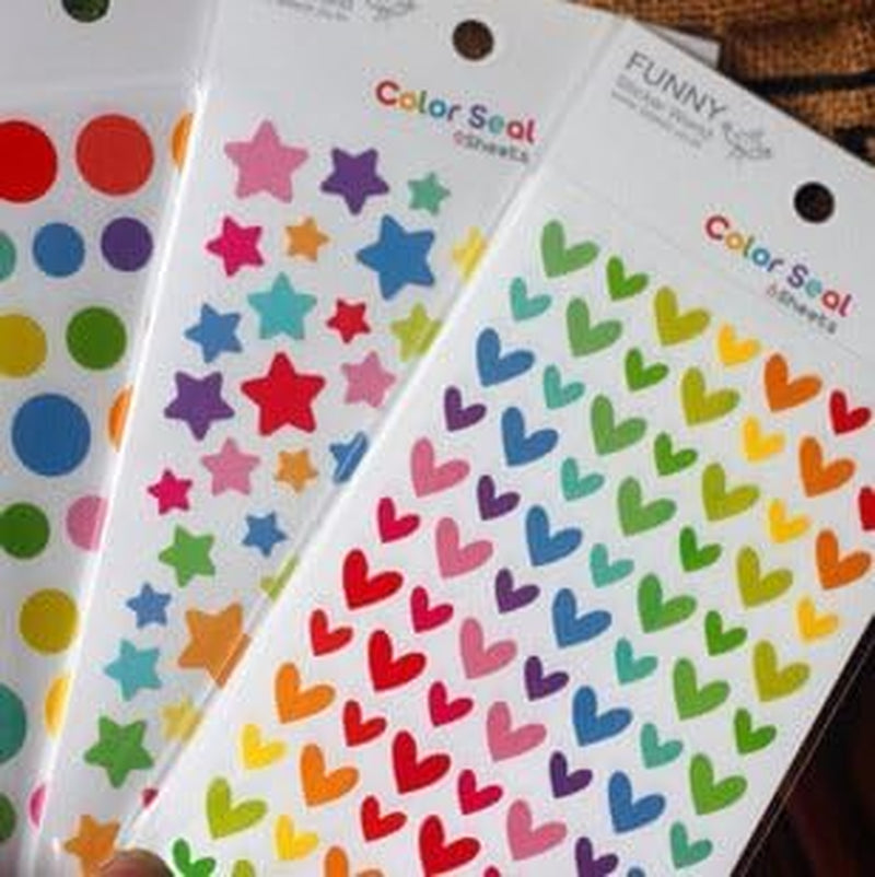18 Sheets 1512 Pcs Colorful Dot Heart and Star Shape Self Adhesive Stickers, for Scrapbooking and Kid DIY Arts Crafts (Mixed Dots,Hearts,Stars, 18 Sheets)