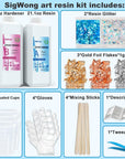 Epoxy Resin Clear Crystal Coating Kit 40Oz - 2 Part Casting Resin for Art, Craft, Jewelry Making, River Tables, Bonus Gloves, Measuring Cup, Wooden Sticks, Dropper, Gold Foil Flakes and Tweezers