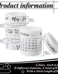9 Rolls Calendar Washi Tape Set Date Day Week Month Number Calendar Washi Masking Tape Decorative Patterned Marking Tape for Arts Crafts Journal Planner
