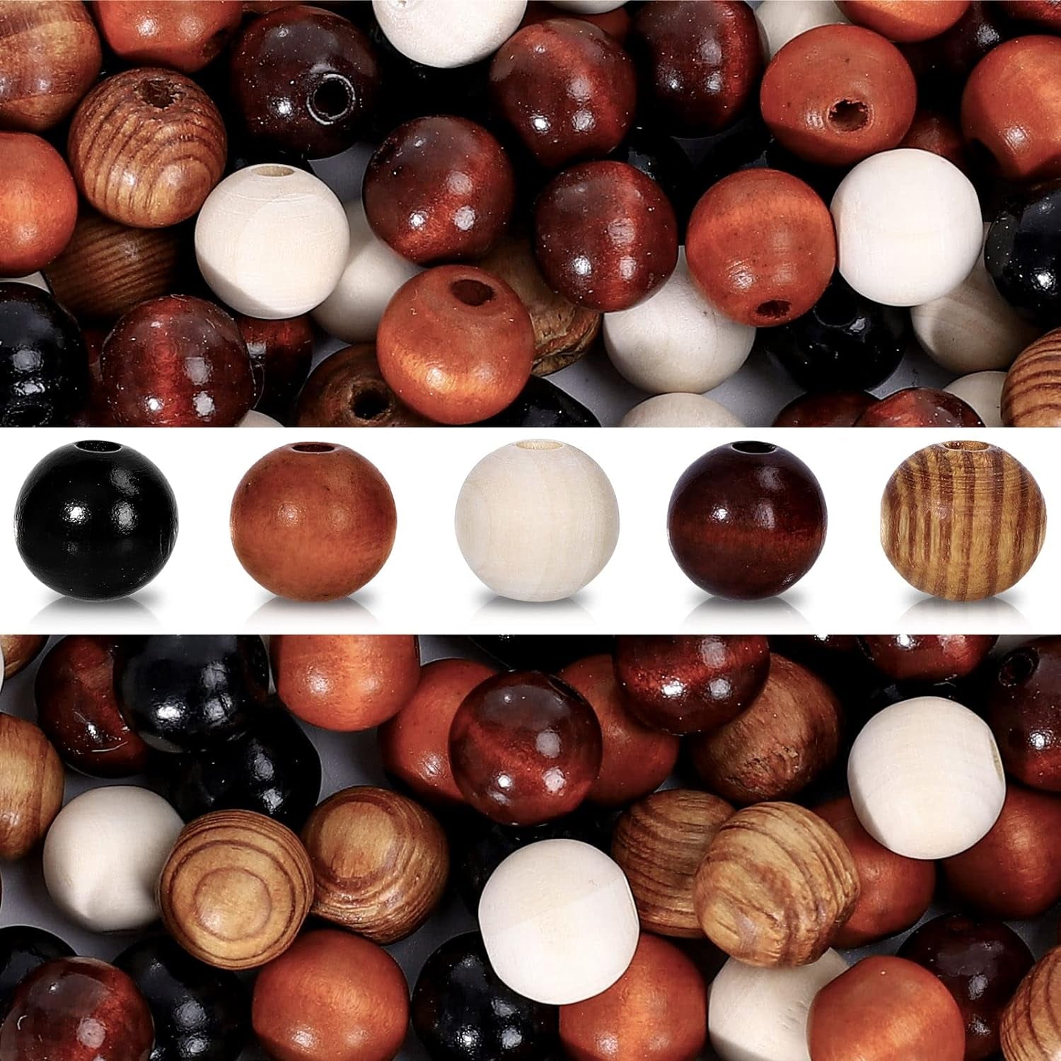 240Pcs Farmhouse Rustic Fall Wood Beads Natural round Wooden Beads Colorful Wood Beads with Hemp Rope Handmade Polished Boho Beads for Home Decor DIY Crafts Bracelet Necklace Making Supplies