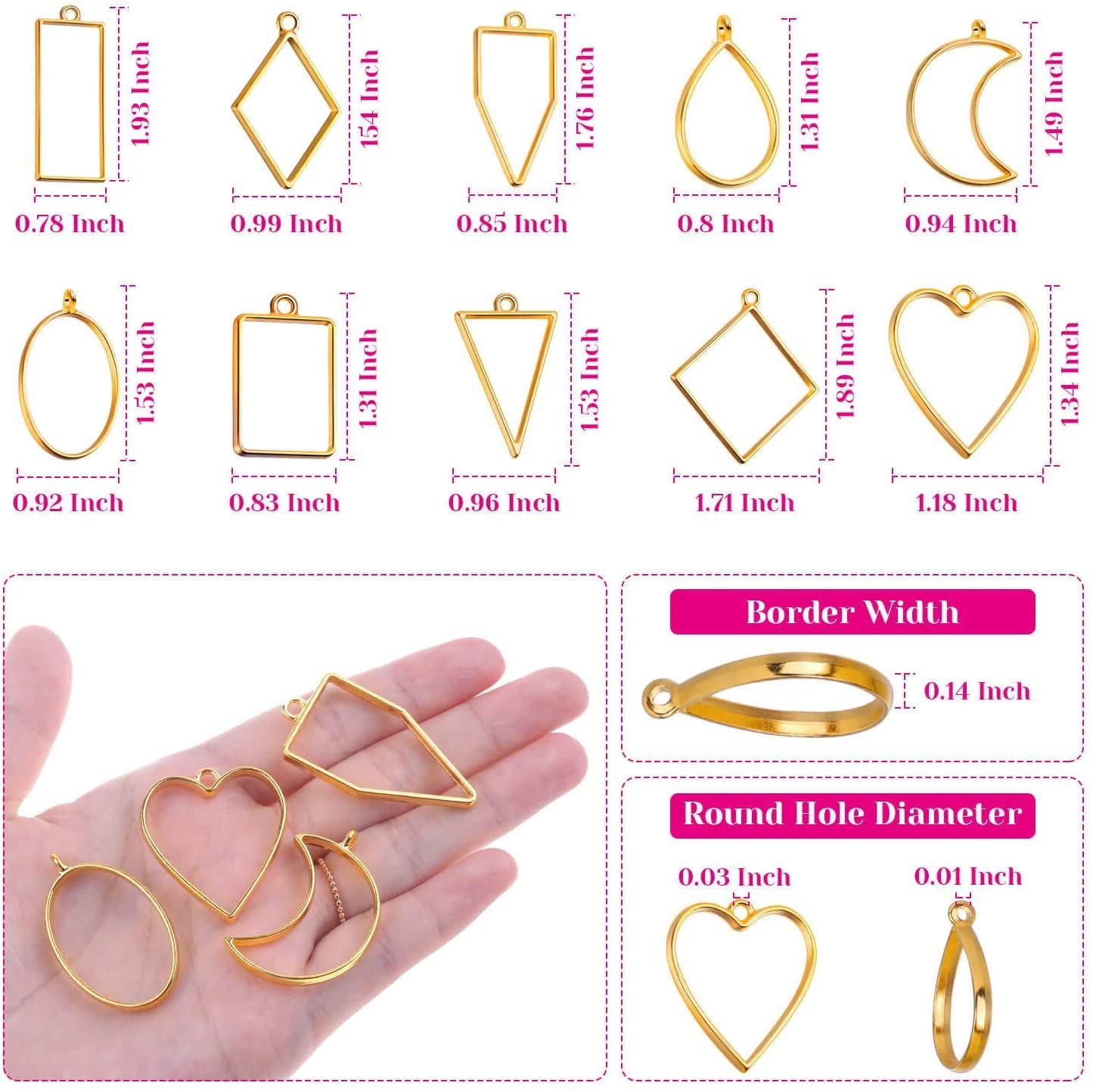 Open Bezels for Resin,  60Pcs Hollow Frame Pendants Resin Craft Bezels Jewelry Molds for Resin Casting, Necklaces Earrings Making Supplies