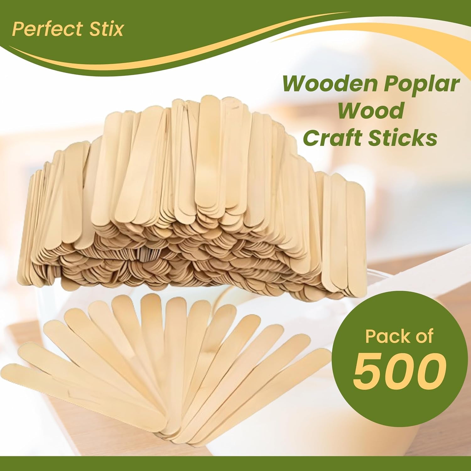 Wooden Poplar Wood Craft Sticks. Jumbo Size, 6 X 3/4, Wood, Natural Poplar Wood, 500Ct. Multipurpose Craft, Popsicles, Waxing, Arts and Crafts.