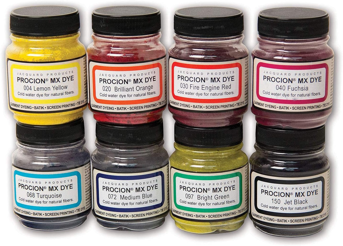 Procion MX Dye 8 Color Set - Cold Water Dye - 2/3 Oz - Permanent and Washfast Fiber Reactive Dye