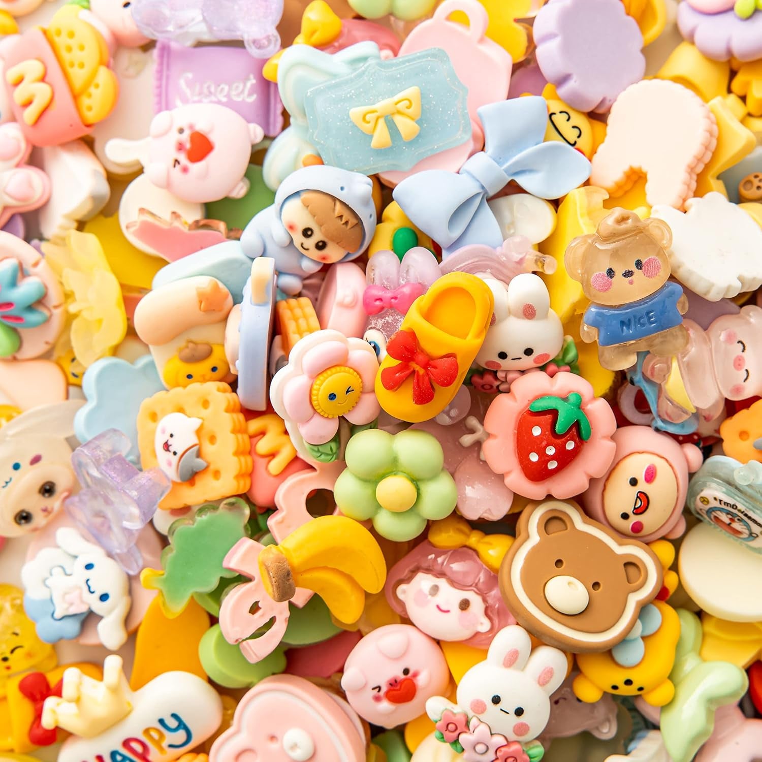 Slime Charms Cartoons Charms Cute Set - Mixed Lot Assorted Cartoons Kawaii Charms Resin Flatback Cute Sets for DIY Crafts Making,Decorations,Scrapbooking,Embellishments,Hair Clip 80Pcs