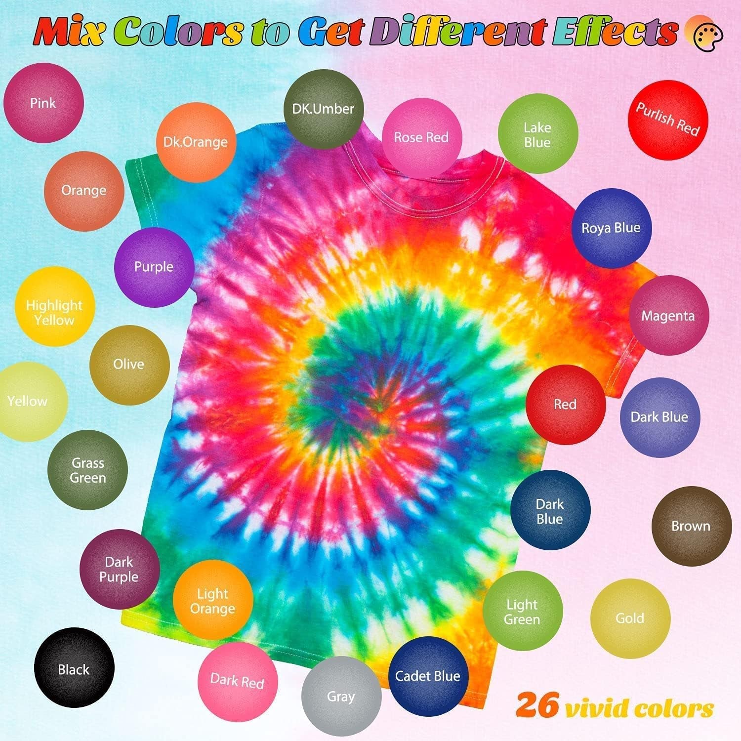 DIY Tie Dye Kit,  26 Colors Fabric Dye Art Set with Rubber Bands, Gloves, Spoon, Funnel, Apron, and Table Covers-Great for Craft Arts Fabric Textile Party Handmade Project.