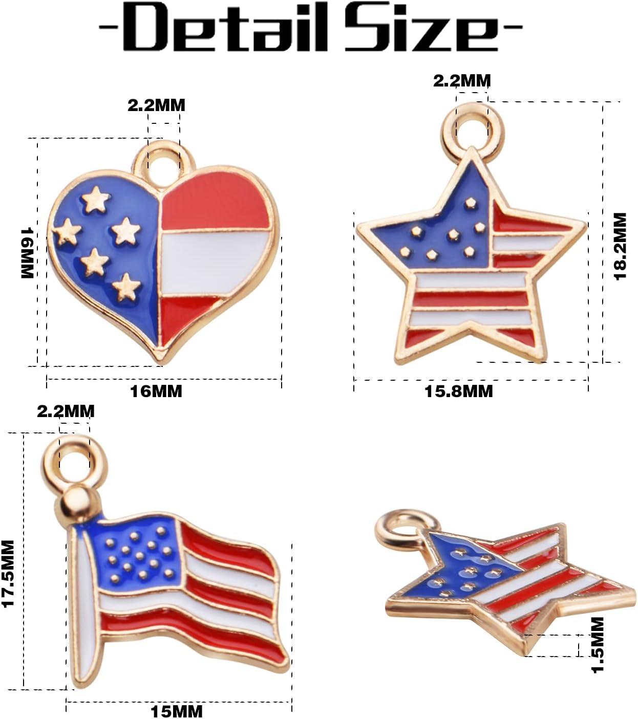 30Pcs American Flag Charms Pendant Flag Heart Star Shape Charms Patriotic Enamel Charms Craft Supplies for DIY Jewelry Making Findings Accessory