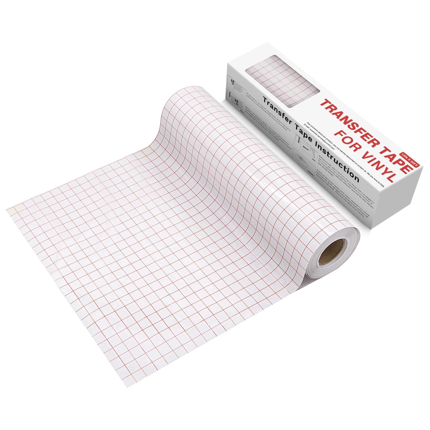 Vinyl Transfer Tape, Medium Tack, Red Grid, 12&quot; X 12 FT, for Cricut Signs, Stickers, Decals, Walls, Doors &amp; Windows
