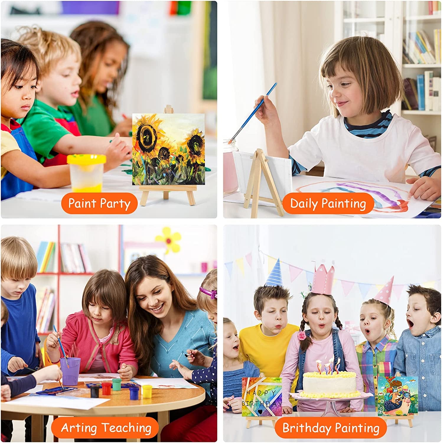 20 Pack 4X4 in Mini Canvases, Small Painting Canvas Panel with Mini Easel, Art Canvas Painting Kit with 10 Brushes &amp; 5 Paint Tray for Kids Teenagers Acrylic Pouring Oil Water Color Gift…