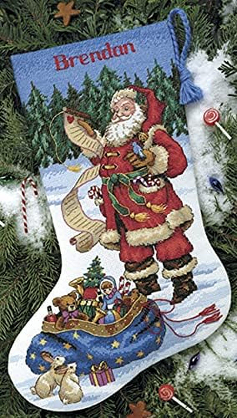 Counted Cross Stitch ''Checking His List'' Personalized Christmas Stocking Kit, 14 Count White Aida, 16''