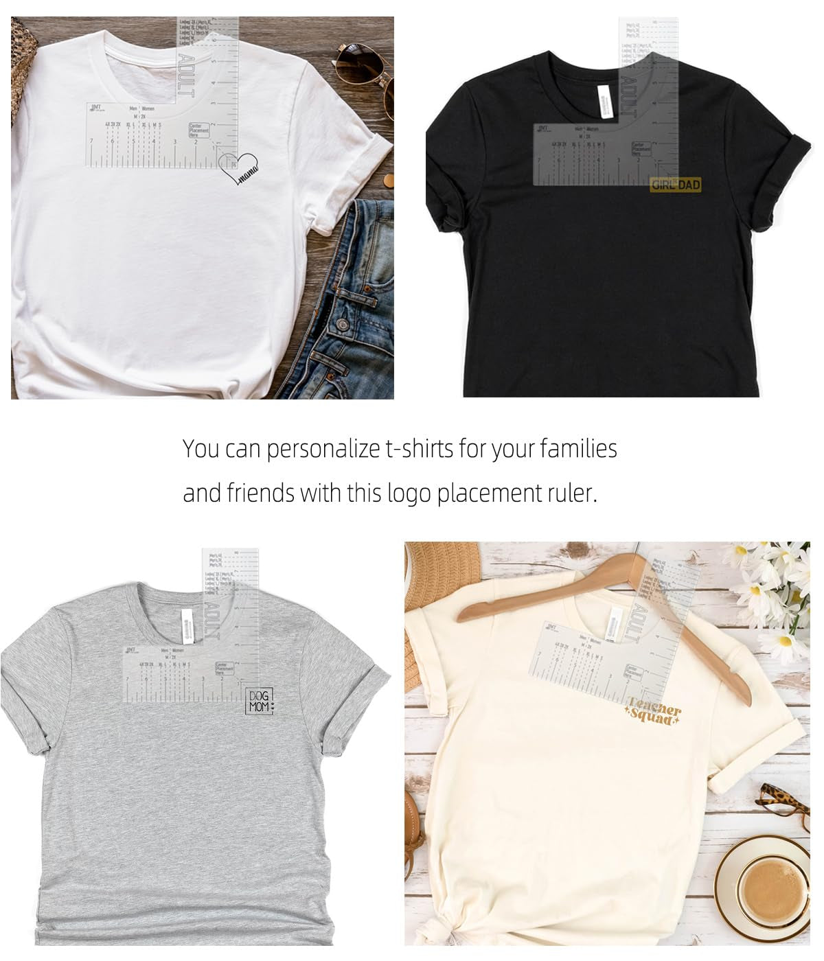 Left Chest Logo Placement Tool for Heat Press, Acrylic T Shirt Ruler for Adult Size