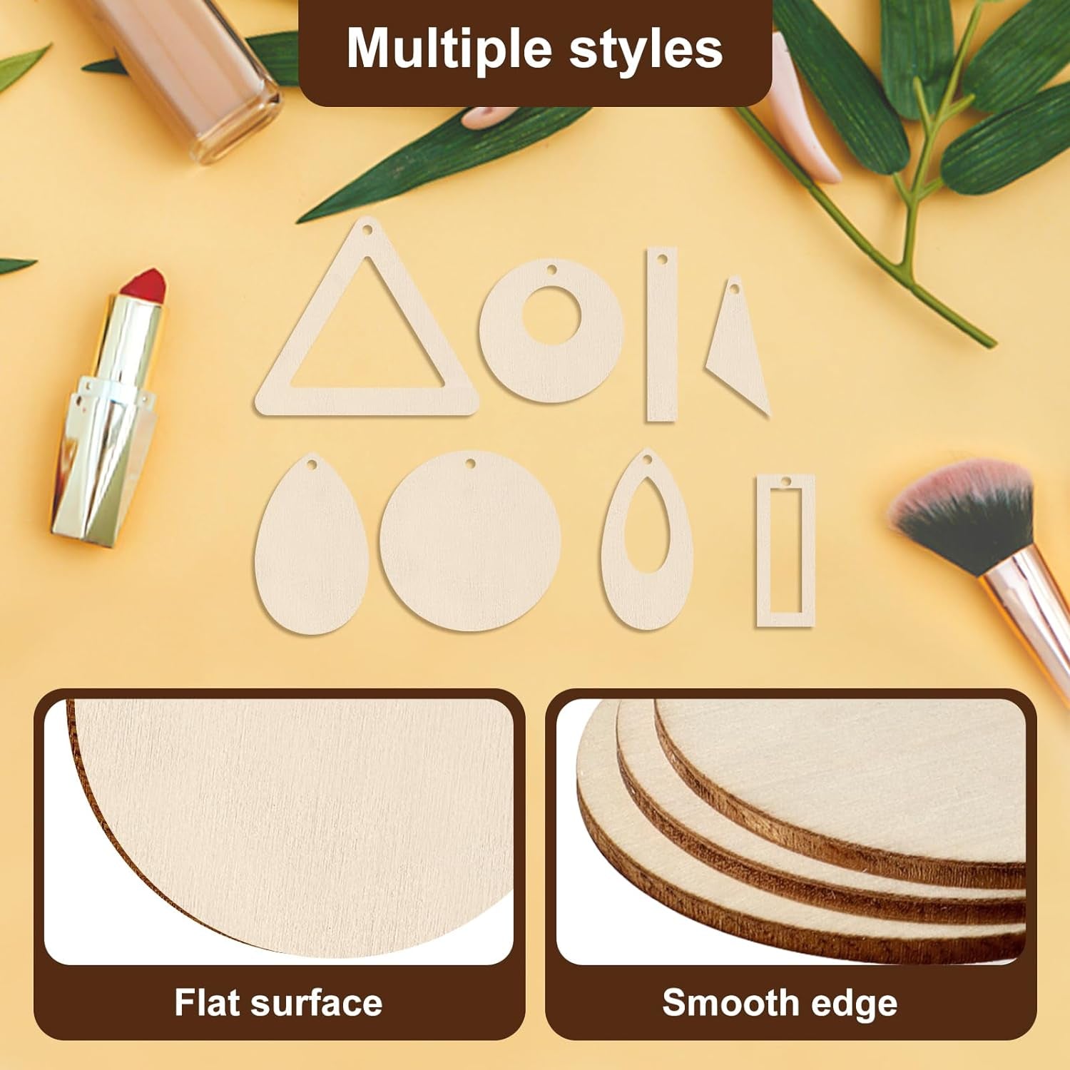 280 Pieces Unfinished Wooden Earrings Blanks Wooden Teardrop/Circle/Triangle/Rectangle Shapes Earrings Pendants Wood Earring Pendant Pieces with 100 Pieces Hooks & 100 Pieces Rings