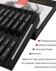 24 Pro Charcoal Drawing Set - Soft,Medium,Hard Charcoal and White Charcoal - Charcol Sticks for Drawing Sketching Shading - Art Supplies Gift for Artists Beginners Adults