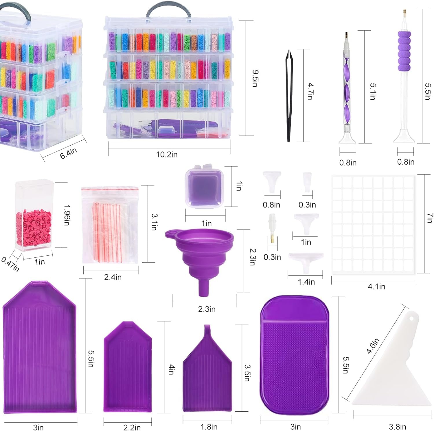 264 Slots 4-Tier Diamond Painting Storage Container Clear Stackable Bead Organizer with Diamond Painting Accessories and Tools for DIY Diamond Art Craft Jewelry Bead Storage