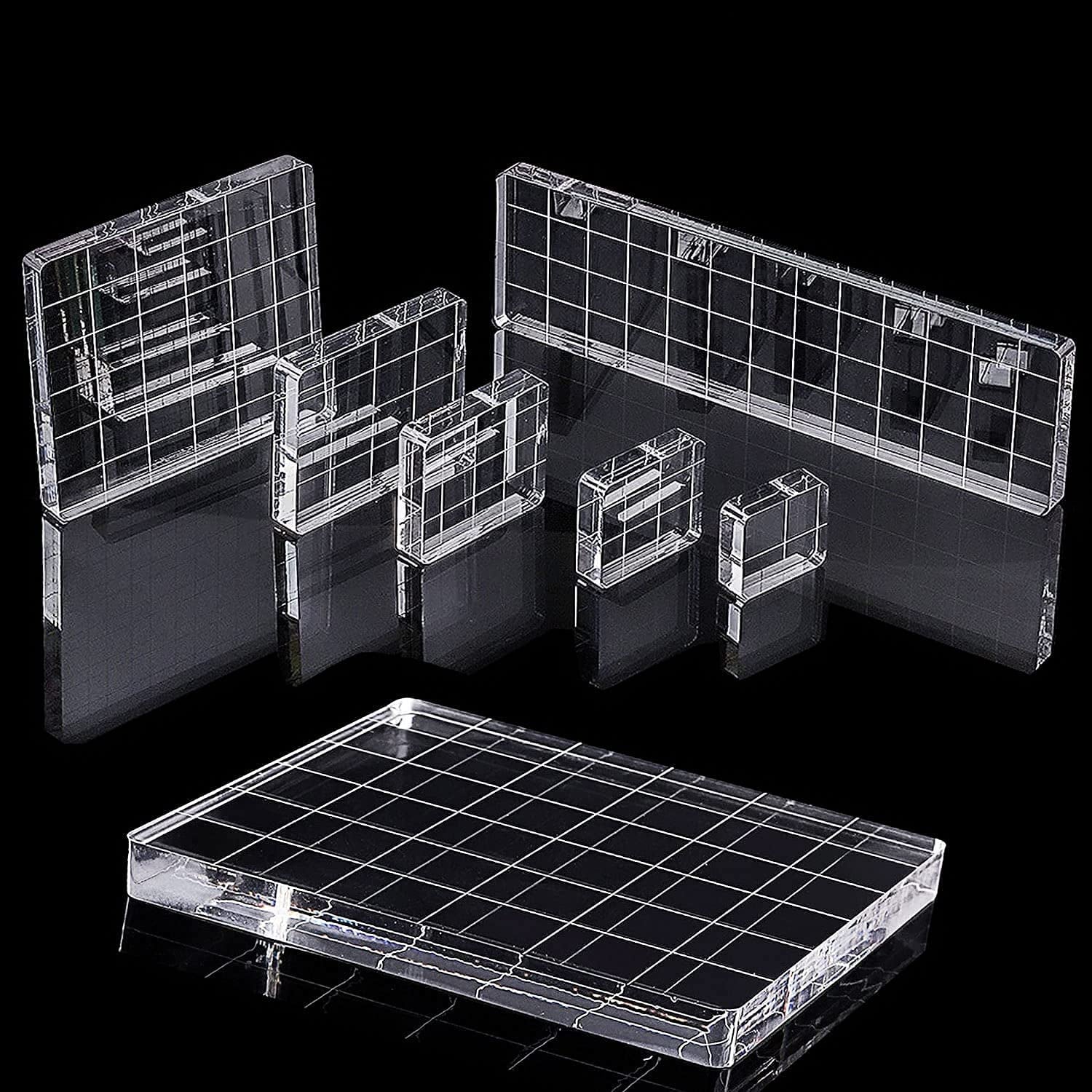 6 Pieces Acrylic Stamp Block Clear Stamping Tools Set with Grid Lines for Scrapbooking Crafts Card Making, Assorted Sizes