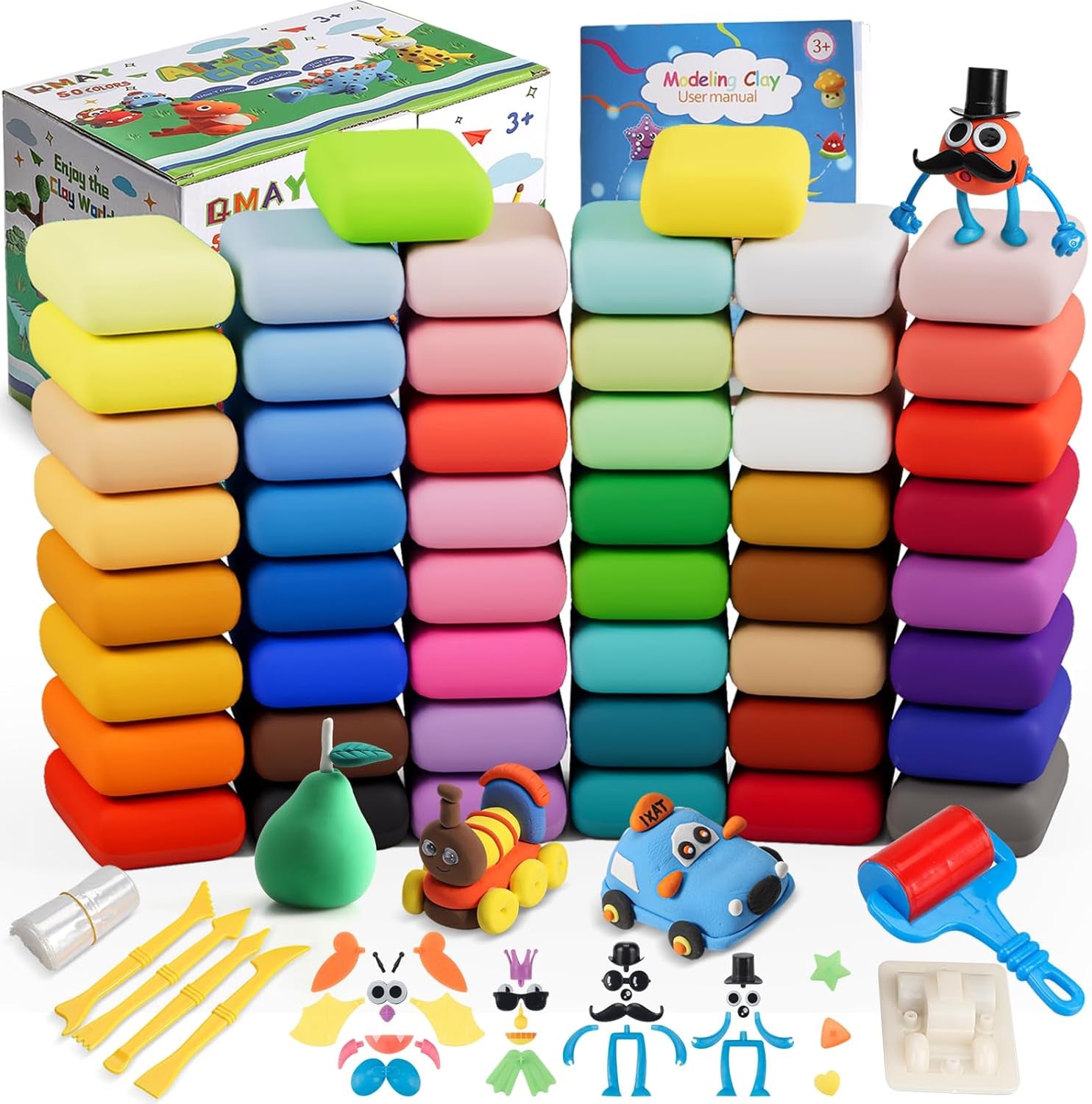 Air Dry Clay 50 Colors-Diy Modeling Clay Starter Kit with Sculpting Tools, Great Gift for Artistic Kids