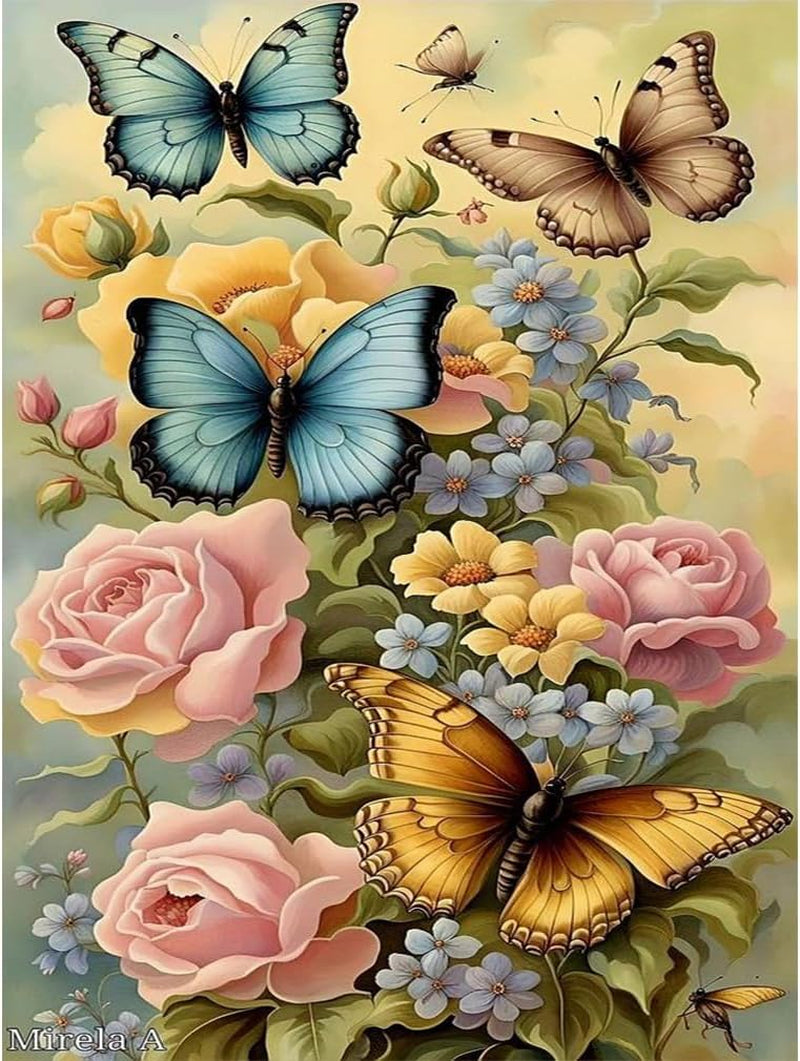 5D Flower Diamond Painting Kits for Adults, DIY Rose Diamond Art Kits, round Full Drill Gem Arts and Crafts Kits for Home Wall Decor Present(16X12Inch)