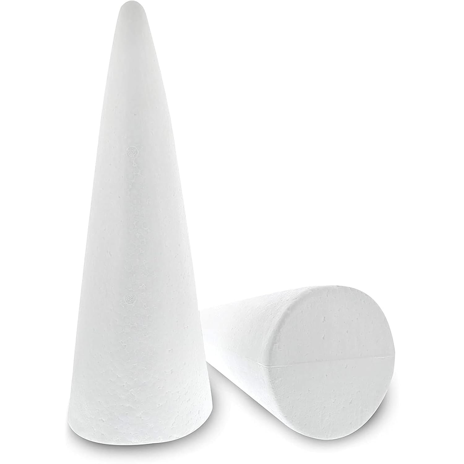 2 Pack Foam Cones for Crafts, DIY Art Projects, Handmade Gnomes, Trees, Holiday Decorations (5.25X14.5, White)