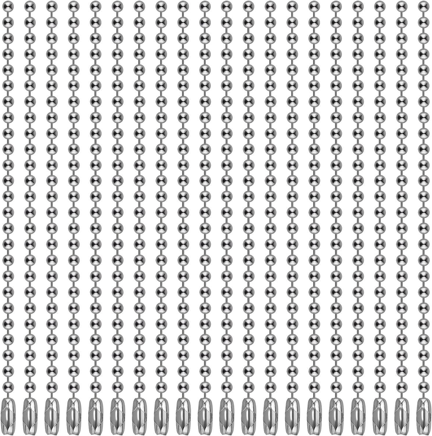 200 Pieces Ball Bead Chain 4 Inch Adjustable Metal Ball Chains 2.4Mm Beaded Chains with Connectors Keychain Dog Tag Chains for Jewelry Making, DIY Craft Projects, Silver