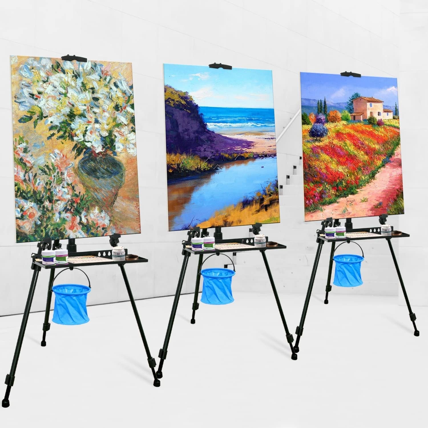 Artist Easel Stand Painting Stand Art Easel, 20"To 61" Art Easel for Painting Canvase &amp; Displaying, Aluminum Adjustable Height Display Tripod with Portable Bag/Folding Keg/Apron.(Black)