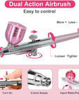 Airbrush Kit with Air Compressor, Upgraded 7.4V 34PSI Air Brush Gun Rechargeable Portable Cordless Air Brush Painting with 0.4Mm Nozzle for Painting, Nail Art, Tattoo (Pink)